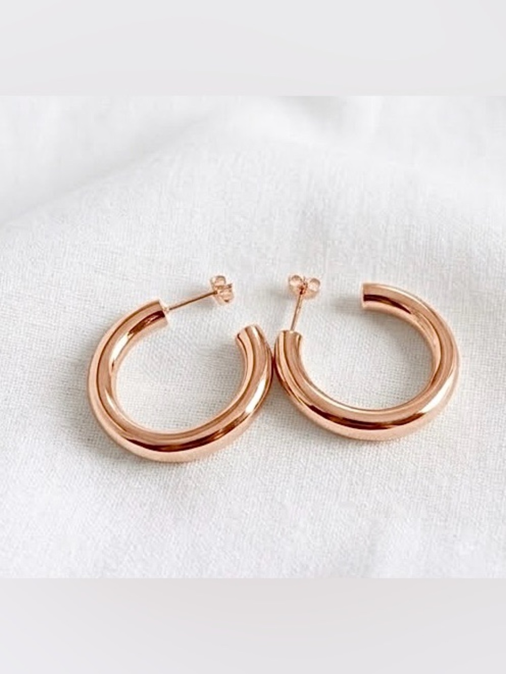 14k-gold-plated Rose Gold women’s 30mm hoop earrings hypoallergenic - CLEARANCE! - Picture 2 of 5
